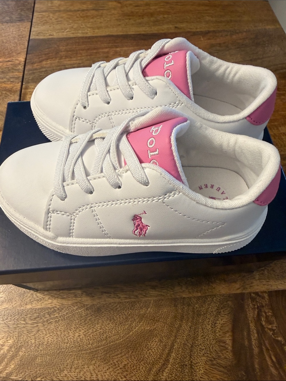 Polo by Ralph Lauren White Sneakers with Pink Accents - Kids